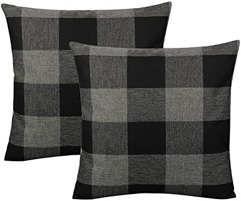 VAKADO Black Grey/Gray Farmhouse Buffalo Plaid Throw Pillow Covers 26x26 Inch Set of 2 Retro Rustic Checkers Decorative Cushion Cases Home Decor for Couch Bed Sofa by VAKADO