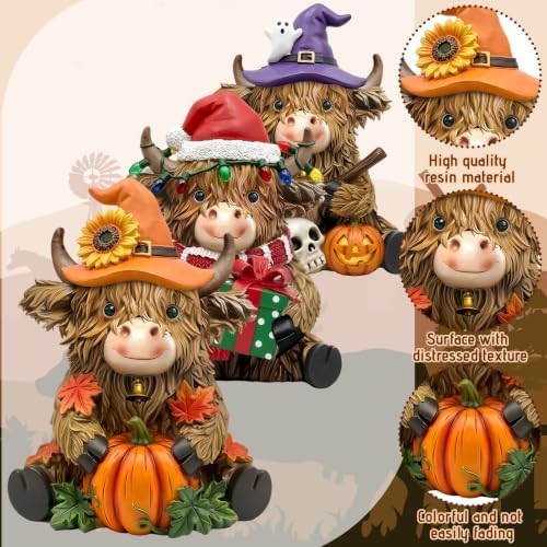 3 Pcs Highland Cow Decor Figurines, Seasonal Holiday Theme - Image 4