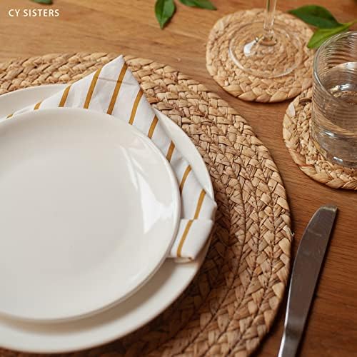 Round Placemats Set of 8 Natural Woven Rattan Placemats, Braided Boho Farmhouse Place Mats Heat Resistant Dining Table Mats Straw Placemat Wicker Outdoor Placemat for Patio Table 13.4'' - Image 2