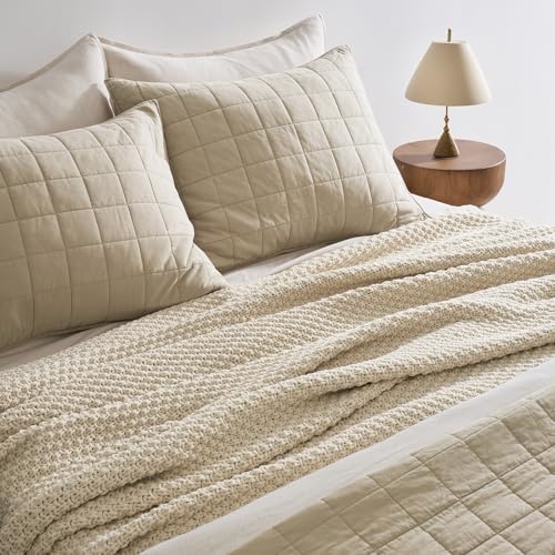 EVERGRACEHOME Chunky Chenille Knit Throw Blanket, 90 x 90, Beige - Image 3