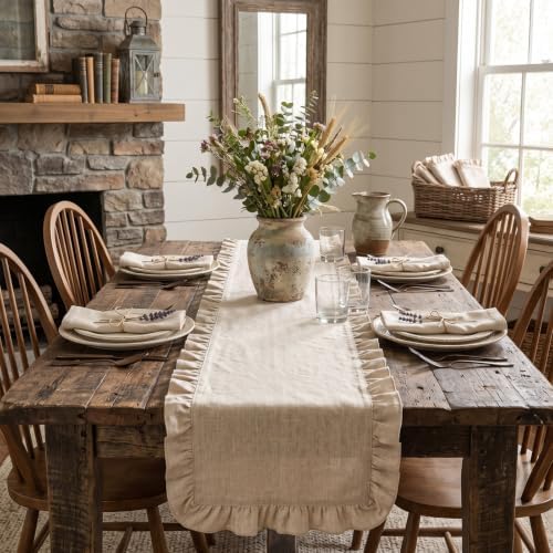 6 Pcs Neutral Beige Ruffled Table Runner, 13 x 72 Inch - Image 6
