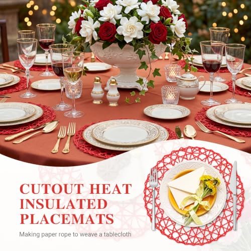 Threehoney Paper Braided Round Placemats, Set of 24, Red, 13 in - Image 4
