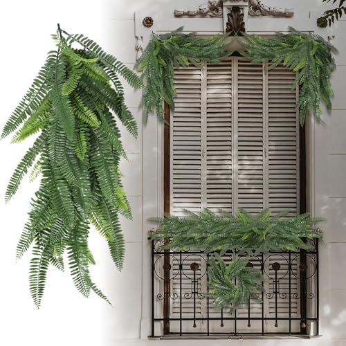 Fake Hanging Plants 25Pc-20 Artificial Ivy Vines, UV Resistant Greenery Ivy Leaves Garland with Flowers for Wedding Outdoor Decoration Home Indoor Wall Décor by Goleray