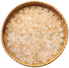JUNGLE CULTURE Round Rattan Tray Mother of Pearl Inlay • Cascade Light 14" by JungleCulture