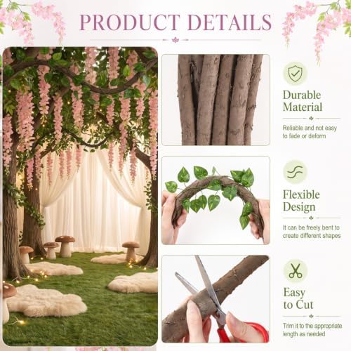Enchanted Jungle Theme Decoration Set Artificial Pink Wisteria Vines - Image 3