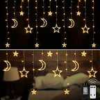 Christmas LED Curtain String Lights - 18FT 12 Drops 138 LED Star Moon Hanging Lights with Remote, 8 Modes, 6H Timer, Waterproof Connectable Window Lights for Indoor Outdoor Holiday Decorations by Brightown