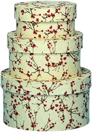 Sarah's Hat Boxes – Cherry Blossoms Decorative Gift Box Set of 3 | Elegant Reusable Storage Boxes for Gifts, Keepsakes, Jewelry, or Special Items | Unique Printed Design by SarahsHatBoxes
