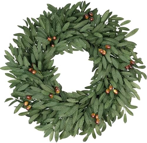24 Inch Large Eucalyptus Olive Wreaths for Front Door with Olives by COLORSPEC
