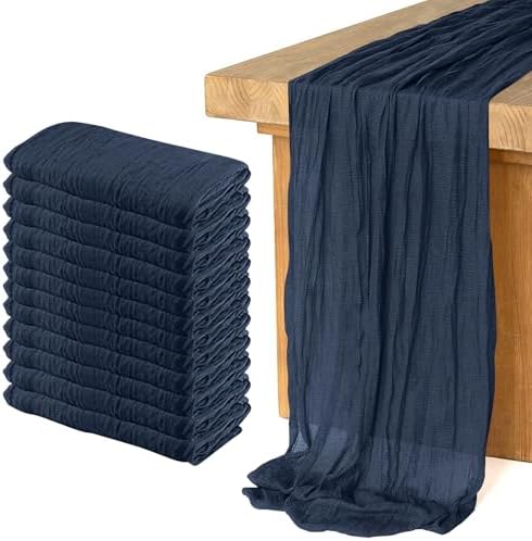 12 Pack Cheesecloth Table Runner 10Ft Christmas Gauze Boho Table Runners for Wedding Decor Bridal Shower Decorations Baby Shower Party(35" x 120")(Navy) by Home