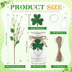 Tioncy 2 Sets St. Patrick's Day Table Centerpieces Artificial Berry Stems Shamrock Flower Pick with Metal Vase and String Light Rustic Farmhouse Irish St Patrick's Day Decorations for Home Office Desk - Image 2