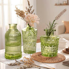 Green Small Bud Vases in Bulk 12, Vintage Embossed Flower Vases for Centerpieces, Boho Glass Vase for Flowers, Decorative Mini Vase for Wedding Decoration Party Baby Shower Home Dining Table - Image 4