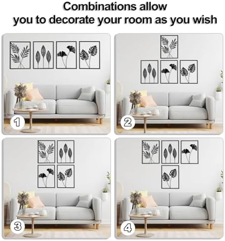 4PCS Black Metal Wall Art Frame Decor for Livingroom, Ginkgo Theme, 15.7x11 - Image 4