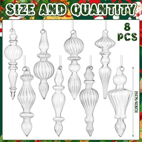 Mifoci 8 Pcs 6 Inch Mercury Glass Finial Christmas Ornaments,Clear - Image 2