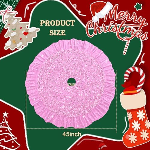 Pink Tree Skirt 45 in Ruffled Christmas Tree Skirts for 6FT Tree - Image 4