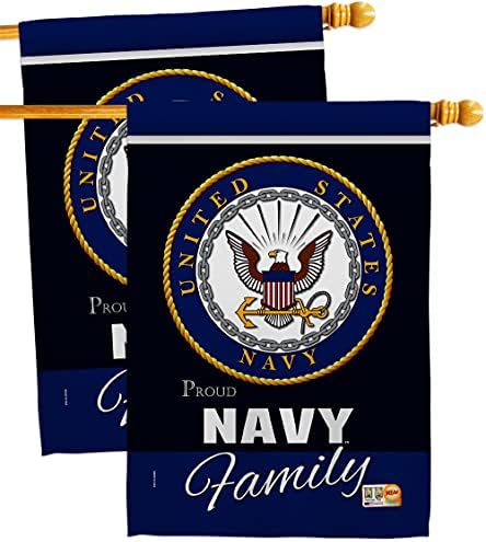 Navy Proudly Family House Flag - 2 pcs Pack Armed Forces USN Seabee United State American Military Veteran Retire Official - Banner Small Garden Yard Gift Double-Sided Made In USA 28 X 40 by Breeze+Decor