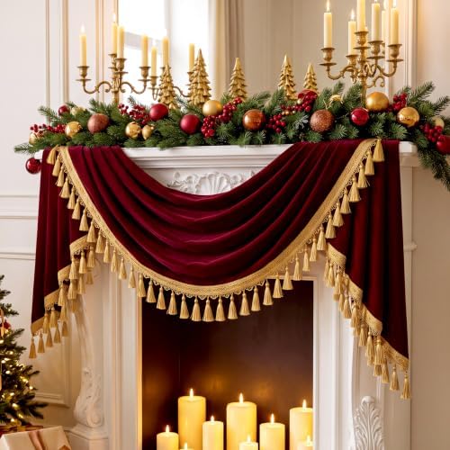 Red Velvet Christmas Banner 120 x 30 Inch Vintage Mantel Garlands - Image 5