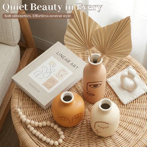 TBWIND Abstract Face Ceramic Vases Set of 3, Modern Boho Flower Vase - Image 5