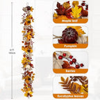 6FT Fall Garland with Lights Pumpkins Pinecones for Mantle, Table, Porch - Image 6