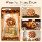 24 Inch Fall Wreaths for Front Door, Pumpkin Autumn Wreath - Image 6