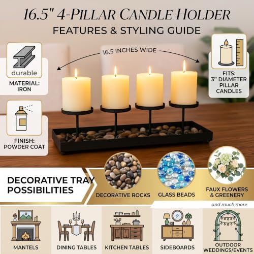 Seraphic Black Iron 4-Pillar Candelabra – Elegant Tabletop Candle Holder Centerpiece for Weddings, Dining, Parties & Home Decor - Image 5