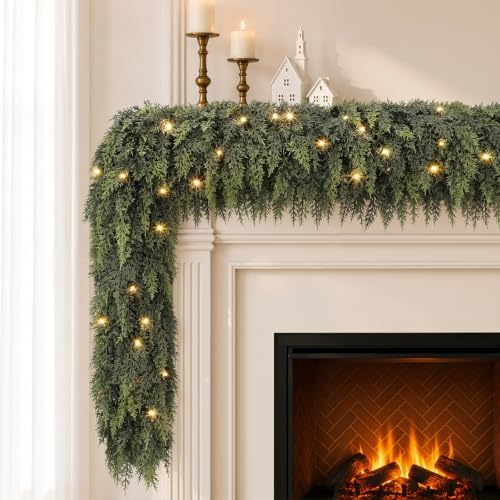 2PCS 6FT (12FT) Pre-Lit Cedar Christmas Garland with Lights, Mantel Decor. by SHareconn