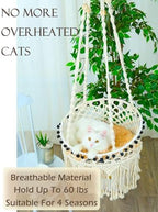 KARCEEY Macrame Cat Hammock - Hanging Cat Bed for Wall & Window - Boho Swing with Full Hardware Kit & Nip Toy - Stable Heavy Duty Design for Large & Senior Felines up to 60lbs - Image 6