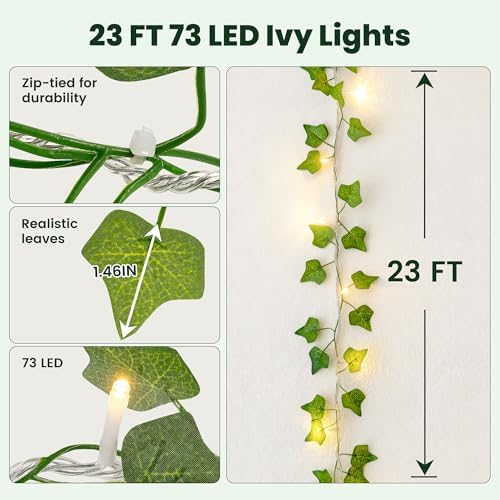 HEYFUNi Vines with Lights 23FT, Fake Ivy String Lights Plug in - Image 6