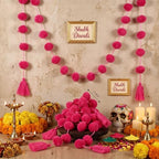 Yalikop 10 Pcs Pom Pom Garland 5 ft Diwali Party, Rose Red - Image 3