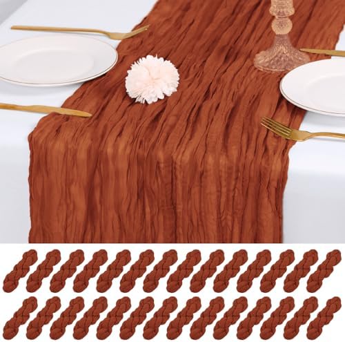 28 Pack Terracotta Cheesecloth Table Runner 17x108 Inch Semi Sheer Boho Gauze Cheese Cloth Fabric Table Runners, for Wedding Party Baby Shower Birthday Home Decor Garden Farmhouse by Unknown