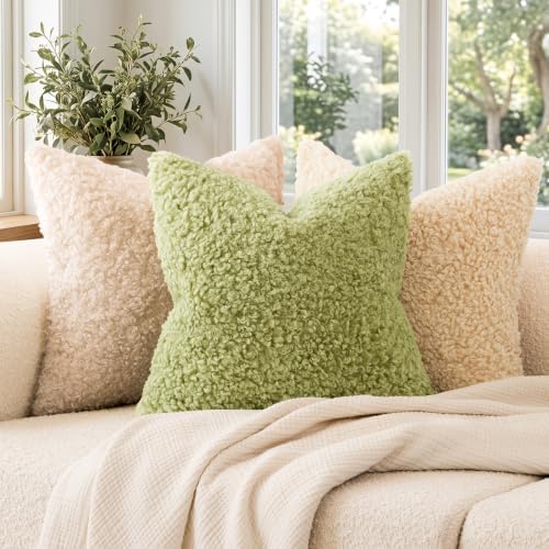 Foindtower Decorative Fuzzy Faux Fur Throw Pillow Covers 22x22 Leaf Green - Image 4
