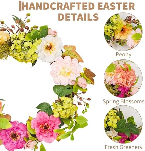 22in Fake Peony and Hydrangea Spring Summer Wreath, Artificial Flower Wreath with 2 Matching Bouquets Set, Front Door Decor for Spring Home Office, Valentine's Day, Mother's Day - Image 3