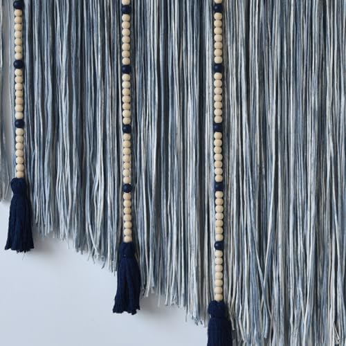 Jakalin Macrame Wall Hanging Blue Dip Dye Bead Boho Home Decor 57"x43" - Image 7