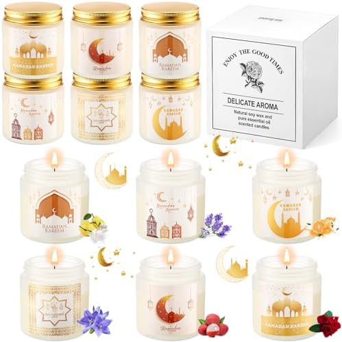 Lyrow 12 Pcs Ramadan Gifts for Women Men Ramadan Mubarak Candles 3.5 oz Scented Soy Wax Candle Islamic Muslim Candles Islamic Party Favors Gifts for Home Muslim Islam Festival Decor (White Gold) by Lyrow