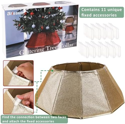 Blissun Fabric Christmas Collar, Glittering Tree Ring, Willow Skirt for Tree Decorations (Glitter Gold) - Image 4
