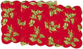Red Holly Leaves & Berries Cotton Quilted Christmas Table Runner, 14" x 51" by CFHome