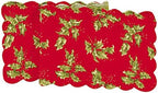 Red Holly Leaves & Berries Cotton Quilted Christmas Table Runner, 14" x 51" by CFHome