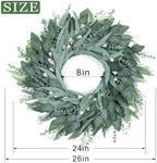 26" Large Artificial Eucalyptus Wreath with Seeds for Front Door(Green) - Image 2