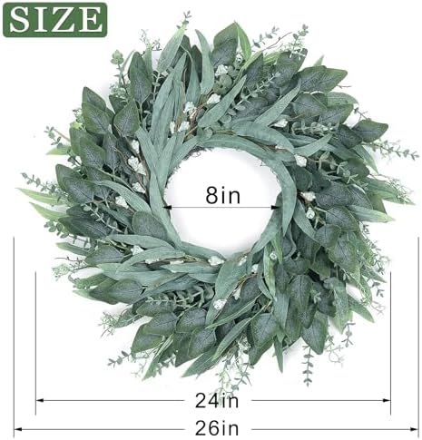 26" Large Artificial Eucalyptus Wreath with Seeds for Front Door(Green) - Image 2