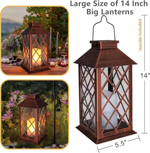 [2 Pack] TAKE ME 14" Solar Lantern Outdoor Garden Hanging Lantern Waterproof LED Flickering Flameless Candle Mission Lights for Table,Outdoor, Mothers Day Gifts Mom Wife - Image 5
