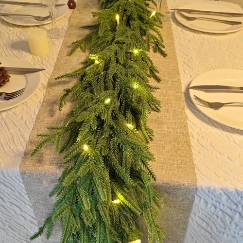 4 Pcs 6 Ft Christmas Norfolk Pine Garland with Lights for Mantle - Image 3