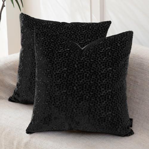 FIFU 22x22 Inch Throw Pillow Covers Set of 2, Jacquard Velvet, Black by FIFU