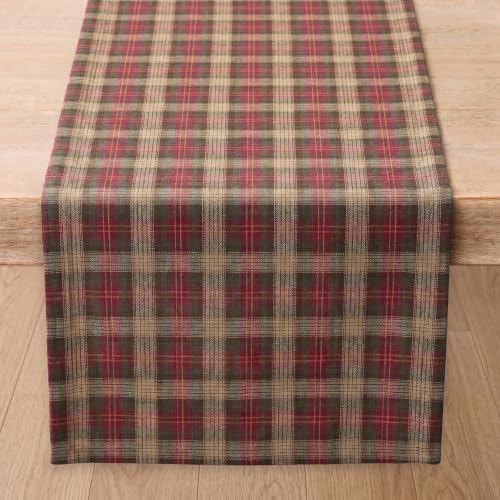 Solino Home 100% Pure Linen Table Runner Brown, Hunter's Plaid 14 x 90 in by SolinoHome