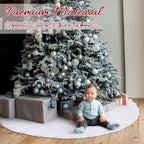 Libima Large White Faux Fur Christmas Tree Skirt with Pom Poms,84 Inch - Image 7
