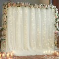 10x10ft Ivory Tulle Backdrop Curtain with Lights String for Parites, Sheer Photo Backdrop Curtain Drapes for Wedding Baby Shower Birthday Party Photo Shoot Decorations by Partisky