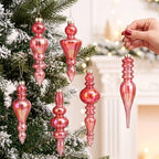 Soaoo 6 Pcs 6.3 in Iridescence Red Mercury Glass Finial Christmas Ornaments - Image 2