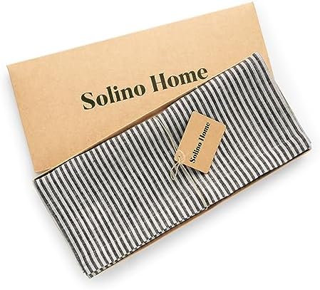 Solino Home 100% Pure Linen Table Runner, 14 x 90 in, Black, Narrow Stripe - Image 6
