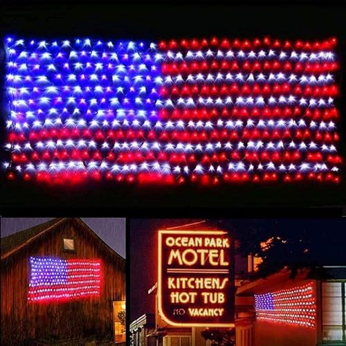 YULIANG LED American Flag Lights,6.5ft*3.2ft Waterproof Led Flag Net Light Outdoor for 4th of July Decorations,Independence Day,Memorial Day, Festival, Garden,Outdoor Christmas Decoration - Image 4