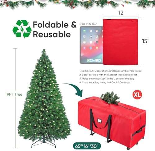 BALEINE 9 ft Rolling Christmas Tree Storage Bag, 3 Swivel Wheels for Easy Moving, Heavy Duty 600D Oxford Fabric Extra Large Artificial Christmas Tree Bag with Reinforced Carry Handles (Green) - Image 4