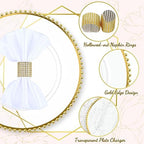 Uiifan 100 Sets Clear Gold Charger Plates Bulk with Napkin Rings Set 13 in Beaded Plastic Charger Plates Hollow Napkin Rings Round Dinner Plate for Wedding Party Table Setting Event Decoration - Image 3