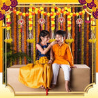 11 Pcs Diwali Decoration 5 Pcs 4.92 ft Marigold Garland Decoration with String Light 6 Lotus Hanging Ornament Indian Decor for Pooja Artificial Marigold Garlands for Wedding Home Temple Party Decor - Image 6